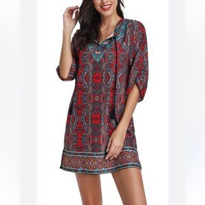 Urban Coco Brand Ladies Red and Green‎ Paisley Print Tunic Style Dress Size XXL
